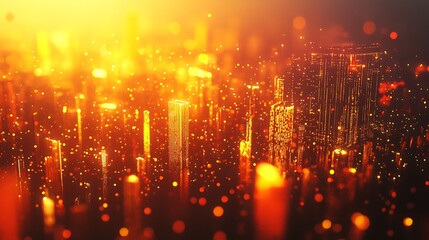 Fototapeta premium Luminous Cityscape: Abstract 3D Render with Vibrant Colors, Particles, and Haze on Dark Background