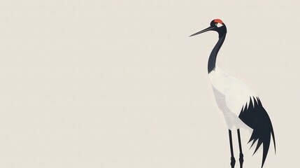 Obraz premium A stylized illustration of a crane with a red crown, set against a minimalistic background.