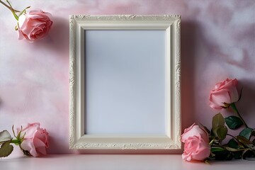 Photo frame mockup and roses