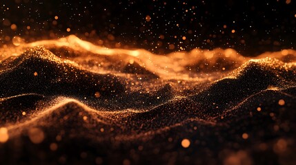 Luminous Rust Copper Plateaus with Particle Dust on Dark Background - Abstract 3D Render