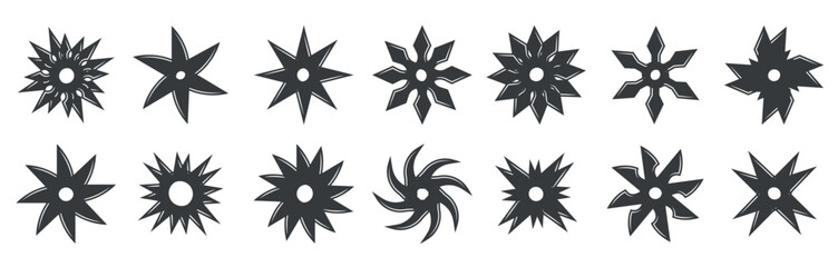 Traditional Japanese ninja stars collection, Vector illustration.