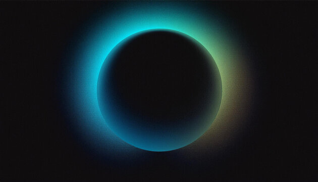 abstract grainy blue green gradient glowing ring, black  background banner poster
