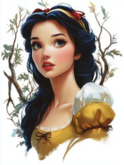Snow White fairy tale character depiction, illustration - Generative AI