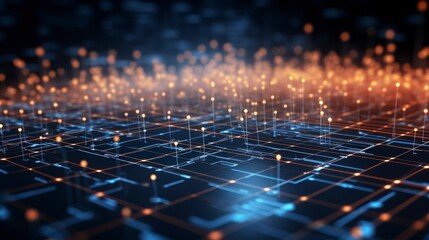 Obraz premium Abstract digital landscape with glowing nodes and lines representing data connections.