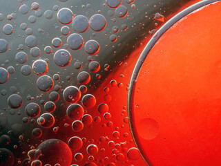 Abstract Background Red oil Macro Colorful artistic of oil drop floating on the water. macro red...