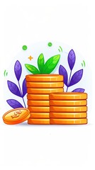 Digital income report, coins and deposits, flat design illustration