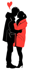 Couple in Love, Red and Black Romantic Design - Flat Vector Illustration