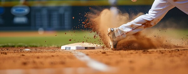 Baseball Player Sliding Into Home Plate With Dust Exploding