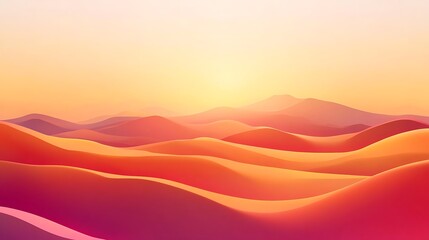 Serene Morning in Vector: Minimalistic Gradient Landscape with Amber and Crimson Hills - 3D Rendering Illustration