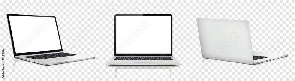 Canvas Prints laptop computer with white screen, front and rear view isolated on transparent background