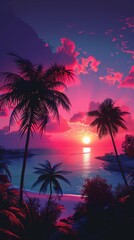 Fototapeta premium Sunset Beach with Palm Trees
