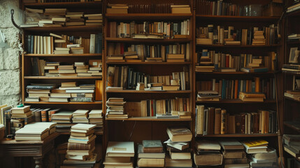 dusty and vintage book case front view