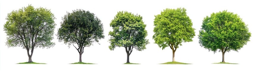 Obraz premium Five Green Trees Isolated on a White Background