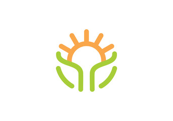 abstract leaf with sun logo. creative agriculture symbol vector design