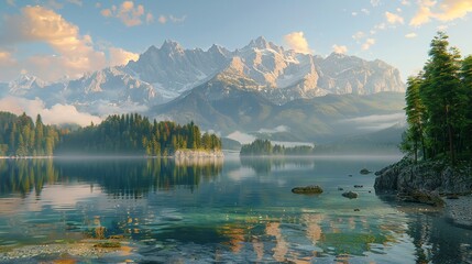 Naklejka premium Majestic autumn landscape with mountains and lake - generative ai
