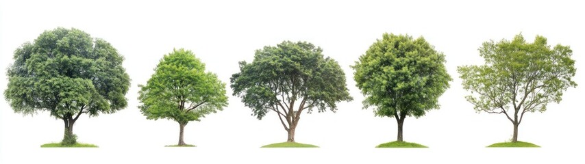 Fototapeta premium Five Lush Green Trees Isolated on White Background