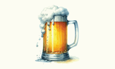 mug beer, free drink, watercolor mugs of beer, alcohol drinks, hand drawn illustration, watercolor mugs of beer