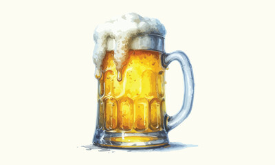 mug beer, free drink, watercolor mugs of beer, alcohol drinks, hand drawn illustration, watercolor mugs of beer