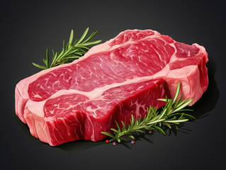 Grilled beef steaks medium rare with spices on white dish Created