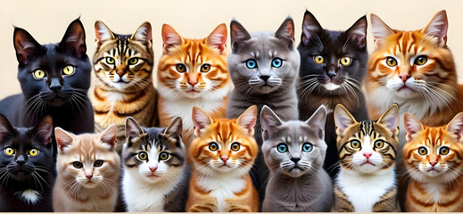 Obraz premium Beautiful and Adorable Cat Varieties - Diverse and Charming Feline Breeds Collection, cute cats, cat photography, pet cats