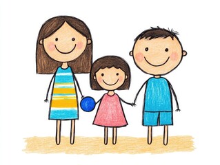 Cheerful Stick Figure Family Relaxing and Playing at the Beach with a Beach Ball on a Sunny Summer Day  Simple Minimalist Representing Vacation Recreation and Outdoor Leisure Activities