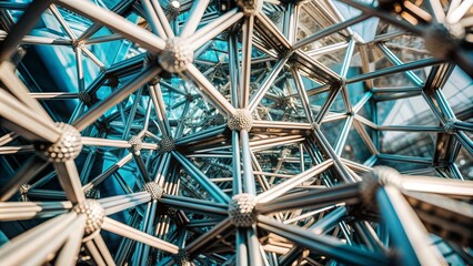 An abstract architectural structure composed of interconnected metallic elements, representing modern engineering and design concepts with a focus on innovation and structural complexity.

