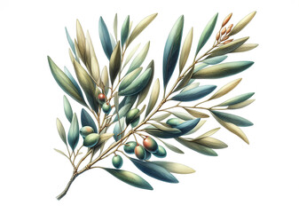 This watercolor painting shows the natural beauty of an olive tree and its fruits.
