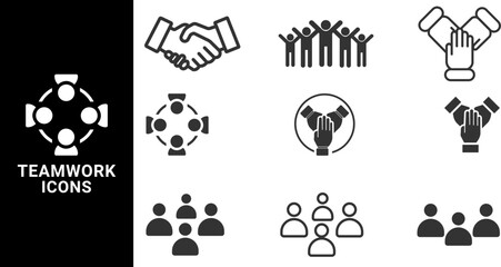 Teamwork icon set. Business teamwork, team building, work group web icon set. Outline icons collection. Vector illustration