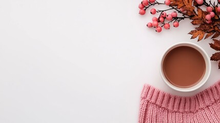 Cozy autumn planner clipart in a warm and inviting watercolor style featuring a cozy sweater and a mug of hot cocoa set against a simple white background