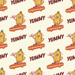 seamless pattern of a cartoon yummy pizza