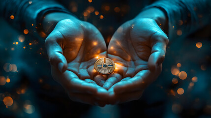 Hands holding a secure token for accessing a protected network, Zero Trust Architecture, essential security measures