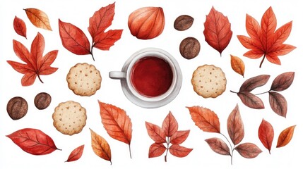 Cozy Autumn Planner with Tea and Cookies in Watercolor Style Illustrated Fall Themed Stationery and Office Supplies for Organized and Productive Lifestyle
