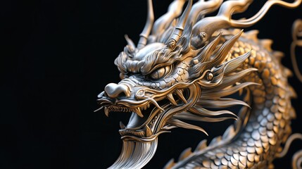 Fototapeta premium Detailed silver metal dragon head.