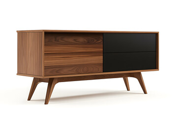 Vintage wooden sideboard with drawers and cabinets isolated on white