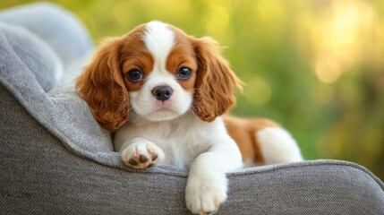 Adorable Puppy Relaxing on Couch