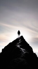 Hiking up a steep mountain path, showcasing the thrill of adventure close up mountain trekking dynamic Silhouette mountain range backdrop