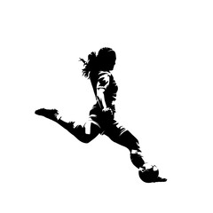 Football women, female soccer player kicking ball, isolated vector silhouette, ink drawing, Football women, female soccer player kicking ball, isolated vector silhouette, ink drawing, spotting blacks