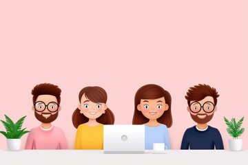Informal team meet-up, sharing insights, flat design illustration