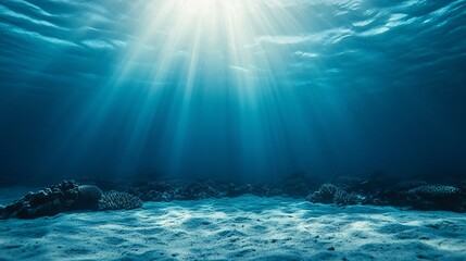 Naklejka premium Underwater Ocean Scene with Sun Rays