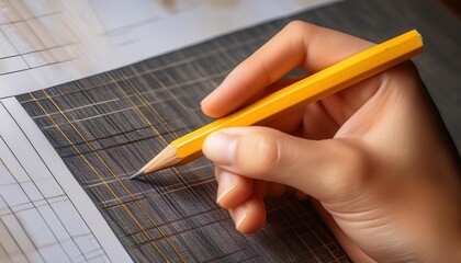 Close-Up of a Hand Drawing with a Yellow Pencil
