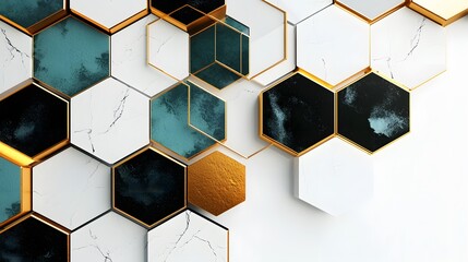 Abstract Geometric Pattern with Marble and Gold Accents.