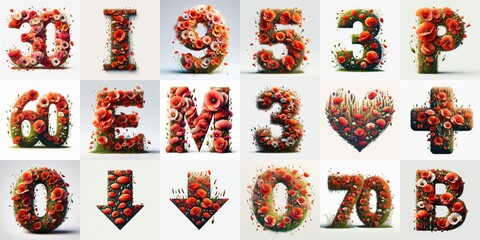 Naklejka premium Poppies flowers Lettering Typeface. AI generated illustration