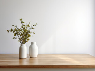 Exceptional Mockup white wall background empty room with plants on a wooden cabinet