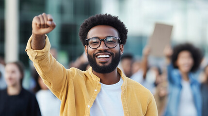 Obraz premium Passionate environmentalist leading a protest march, using powerful gestures and words to inspire collective action, environmentalist, protest, leadership, inspiration, collective