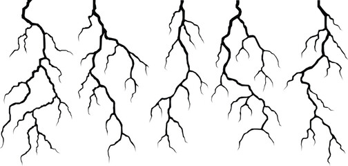 Elements for thunderstorm. vector illustration.Vector lightning silhouettes set.