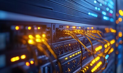 Fiber optic cable internet with big database servers connection line