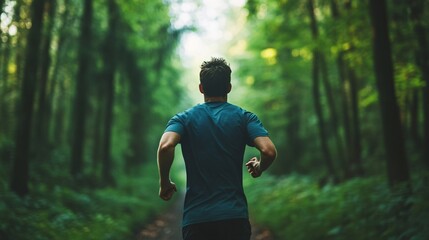 Fototapeta premium Man Running in Forest