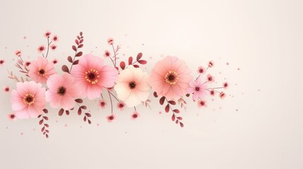 Pastel botanical flowers, cartoon style, top view, flat design illustration