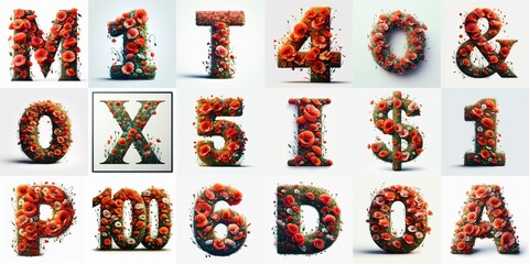 Naklejka premium Poppies flowers Lettering Typeface. AI generated illustration