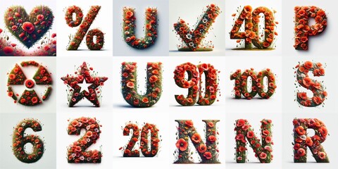 Naklejka premium Poppies flowers Lettering Typeface. AI generated illustration
